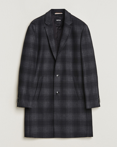 Men | Coats & Jackets | BOSS BLACK | Hyde Wool Checked Coat Black/Grey