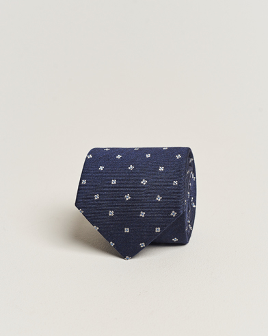 Men |  | Amanda Christensen | Silk/Wool 8cm Printed Flower Tie Navy
