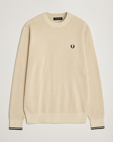 Men | Knitted Jumpers | Fred Perry | Waffle Stitch Jumper Oatmeal