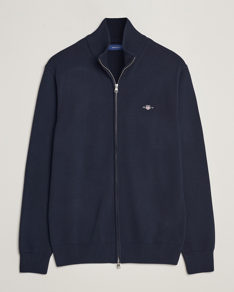 Gant Cotton Full Zip Cardigan Evening Blue – Blue