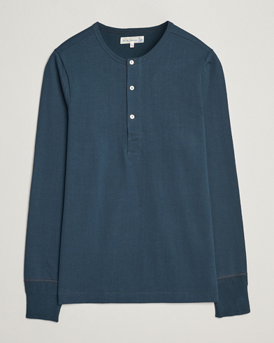 Men | Henley Shirts | Merz b. Schwanen | Classic Organic Cotton Henley Mineral Blue