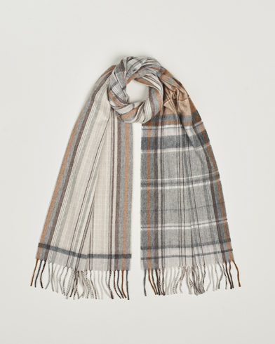 Men | Sale accessories | Begg & Co | Striped/Checked Cashmere Scarf 36*183cm Natural Grey