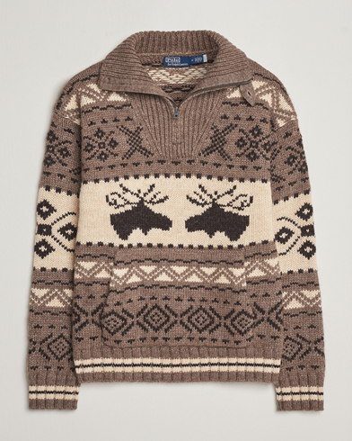  Wool Knitted Half-Zip Sweater Medium Brown
