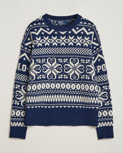 Men | Ralph Lauren Holiday Dressing | Polo Ralph Lauren | Wool Knitted Snowflake Crew Neck Bright Navy