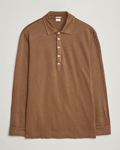 Men | Long Sleeve Polo Shirts | Massimo Alba | Raya Long Sleeve Linen Polo Brown