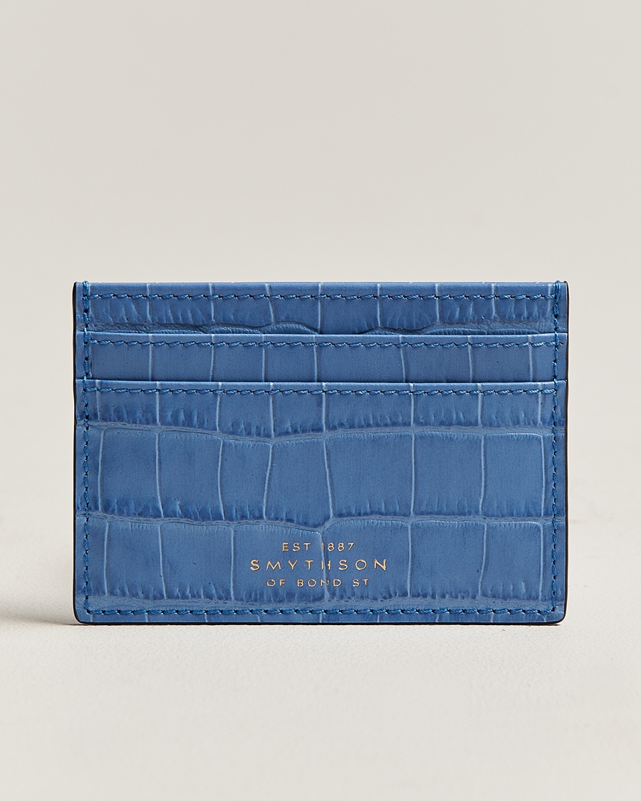 Smythson Mara Flat Cardholder Nile Blue – Blue