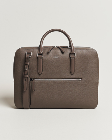 Men | Briefcases | Smythson | Ludlow Large Briefcase with Zip Front Dark Taupe