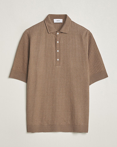 Men |  | Lardini | Structured Linen/Cotton Polo Brown