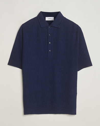 Men |  | Lardini | Structured Linen/Cotton Polo Navy