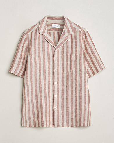 Men |  | Lardini | Striped Short Sleeve Linen Shirt Beige/Red