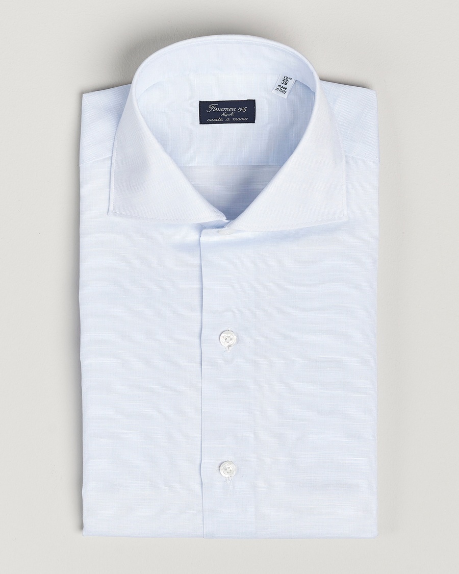 Finamore Napoli Milano Slim Linen Dress Shirt Light Blue – Blue