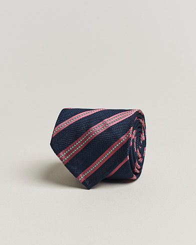 Men |  | Finamore Napoli | Jacquard Regimental Stripe Silk Tie Navy/Red