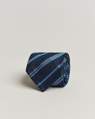 Men |  | Finamore Napoli | Jacquard Regimental Stripe Silk Tie Navy/Blue
