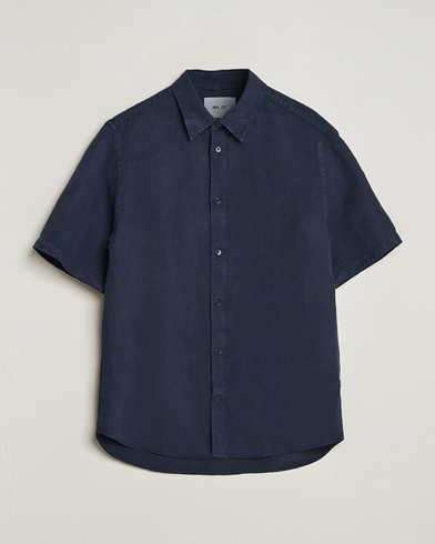 Men |  | NN07 | Arne Tencel/Linen Short Sleeve Shirt Navy Blue