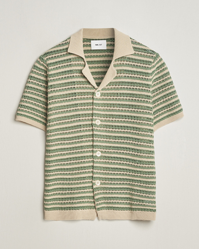 Men |  | NN07 | Henry Knitted Striped Short Shleeve Shirt Ecru/Green