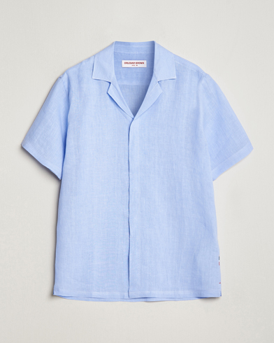 Men |  | Orlebar Brown | Maitan Short Sleeve Linen Shirt Soft Blue