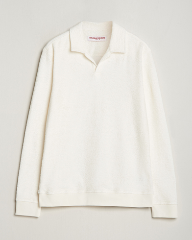 Men | Long Sleeve Polo Shirts | Orlebar Brown | Santino Organic Cotton Terry Polo White Sand