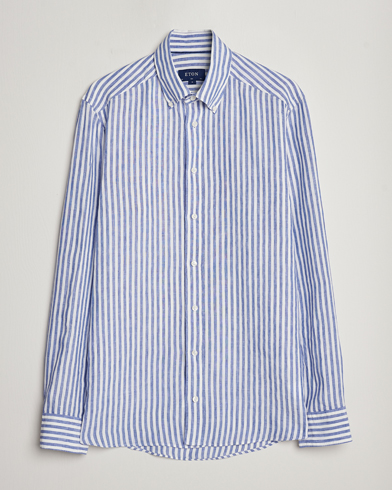 Men |  | Eton | Slim Fit Striped Linen Shirt Blue/White
