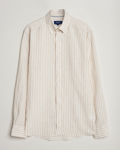 Men |  | Eton | Slim Fit Striped Linen Shirt Beige/White