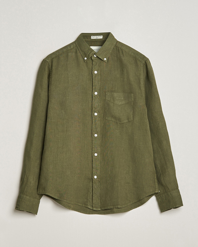  Regular Fit Garment Dyed Linen Shirt Juniper Green