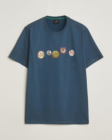 Men |  | PS Paul Smith | Organic Cotton Badges Crew Neck T-Shirt Blue
