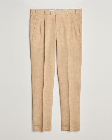 Men | PT01 | PT01 | Slim Fit Pleated Linen Trousers Light Beige