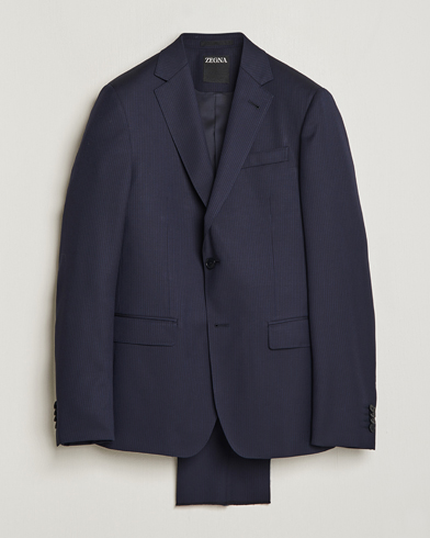  Tailored Wool Striped Suit Navy