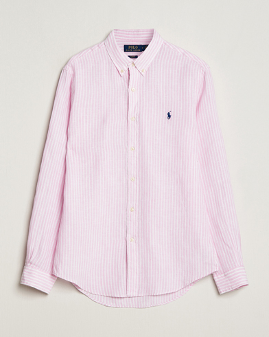 Men |  | Polo Ralph Lauren | Slim Fit Striped Button Down Linen Shirt Pink/White