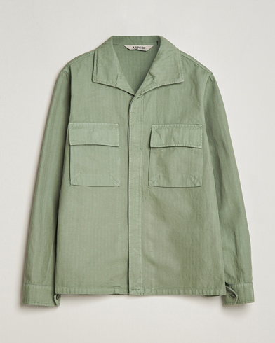 Men |  | Aspesi | Cotton Herringbone Shirt Jacket Sage