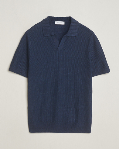 Men |  | Gran Sasso | Linen/Cotton Open Collar Polo Navy