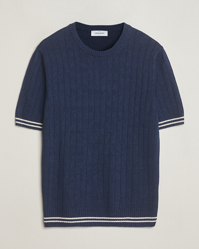 Men |  | Gran Sasso | Linen/Cotton Structured T-Shirt Navy