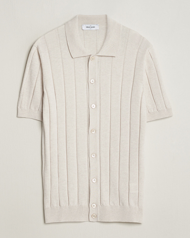 Men |  | Gran Sasso | Cotton Structured Knitted Short Sleeve Shirt Cream