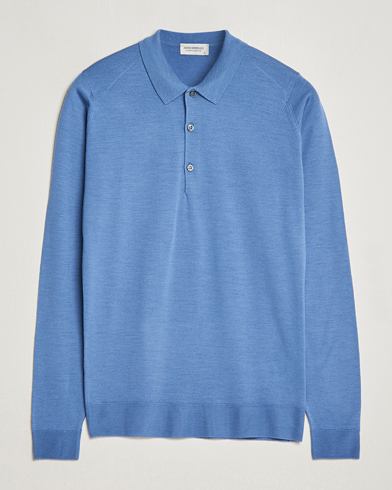 Men |  | John Smedley | Belper Extra Fine Merino Polo Pullover Riviera Blue