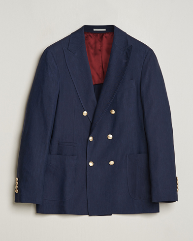 Men |  | Brunello Cucinelli | Double Breasted Wool/Linen Blazer  Navy