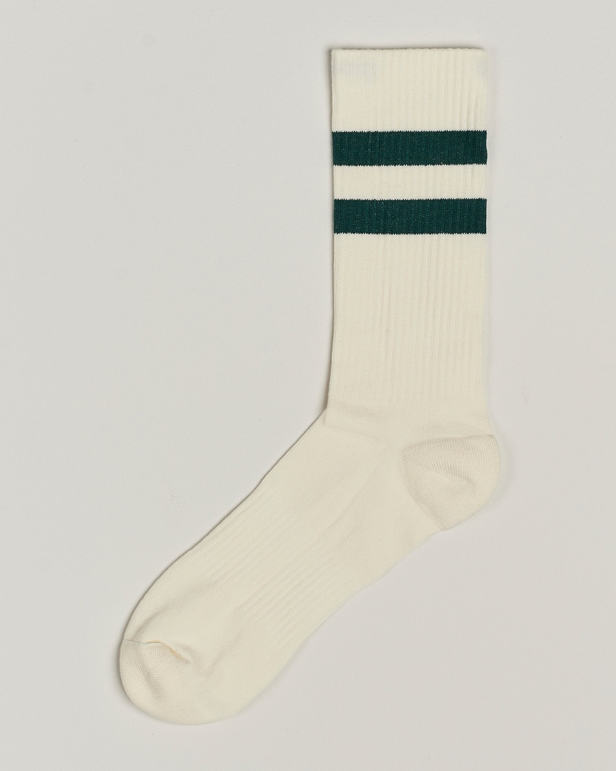 Sweyd Two Stripe Cotton Socks White/Green – White