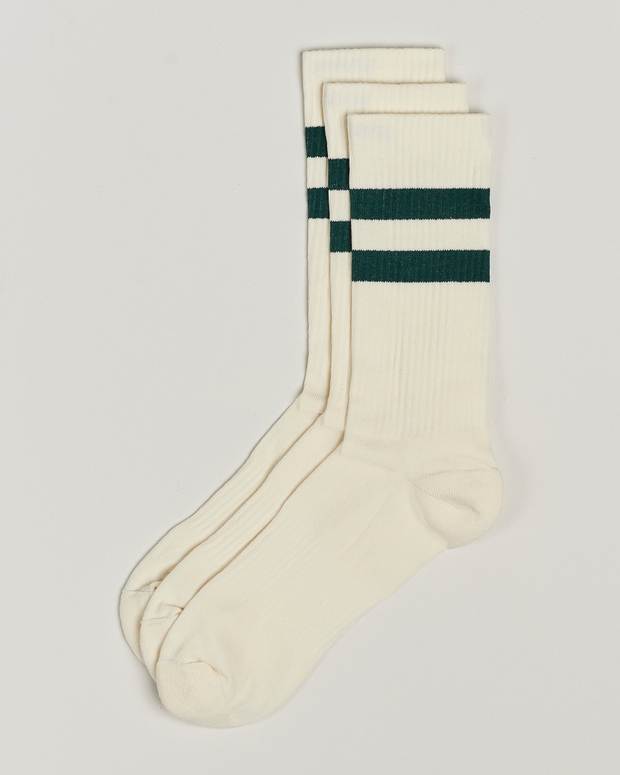 Sweyd 3-Pack Two Stripe Cotton Socks White/Green – White