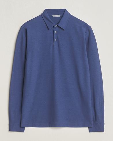Men |  | Zanone | Ice Cotton Long Sleeve Polo Steel Blue