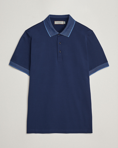 Men |  | Canali | Contrast Collar Short Sleeve Polo Dark Blue