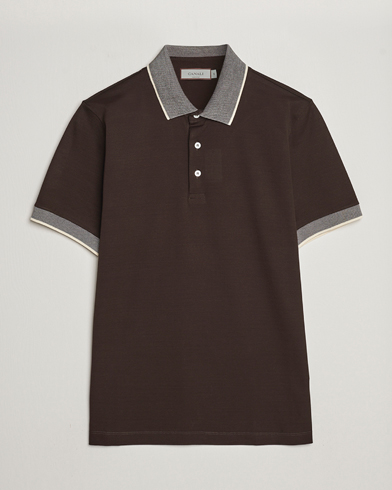 Men |  | Canali | Contrast Collar Short Sleeve Polo Dark Brown