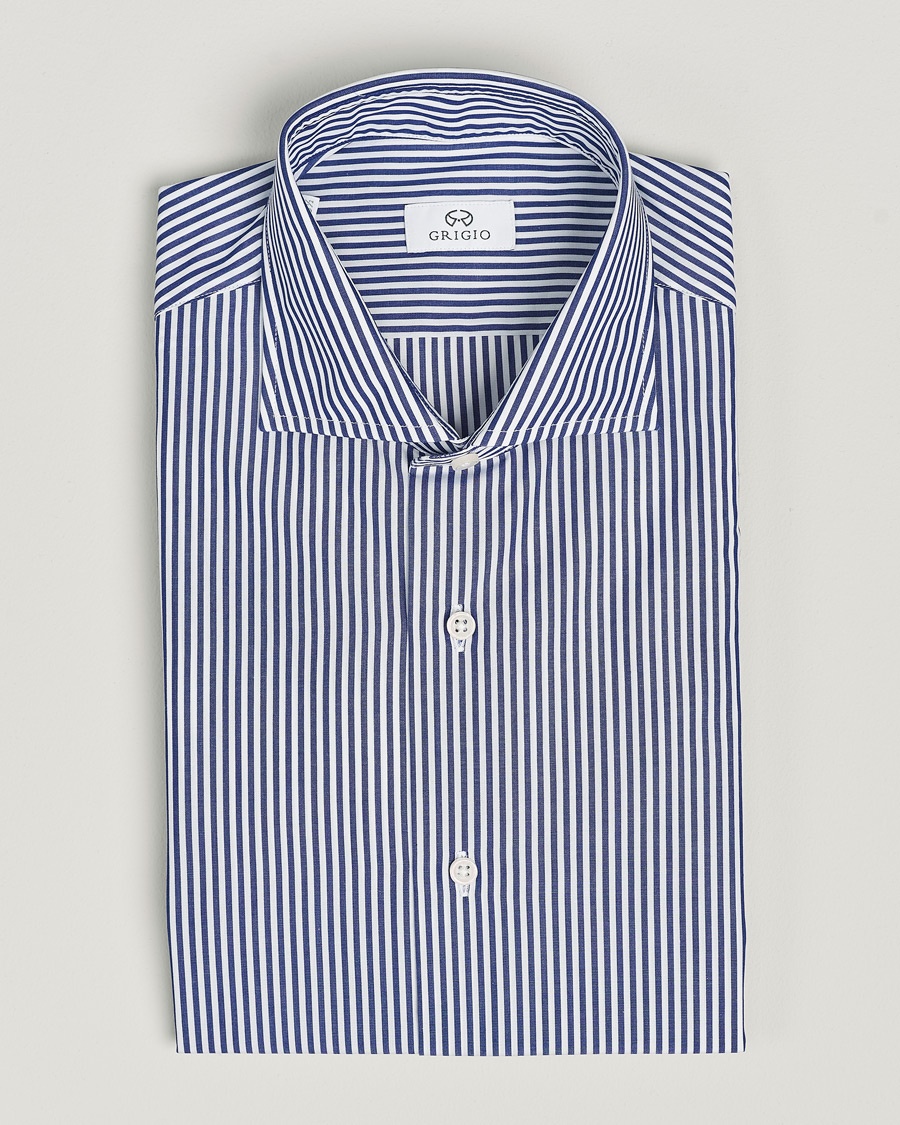 Grigio Cotton Poplin Dress Shirt Blue Stripe – Blue