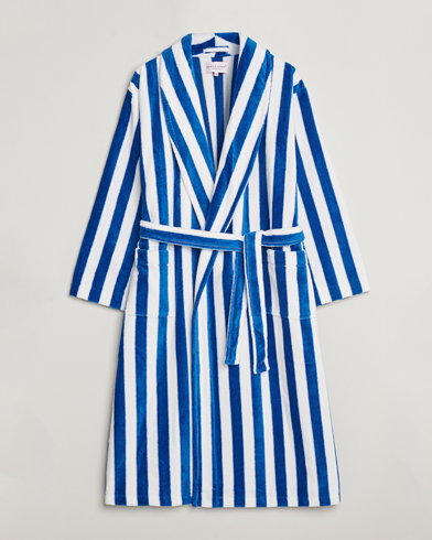 Men | Robes | Derek Rose | Cotton Velour Striped Gown Blue/White