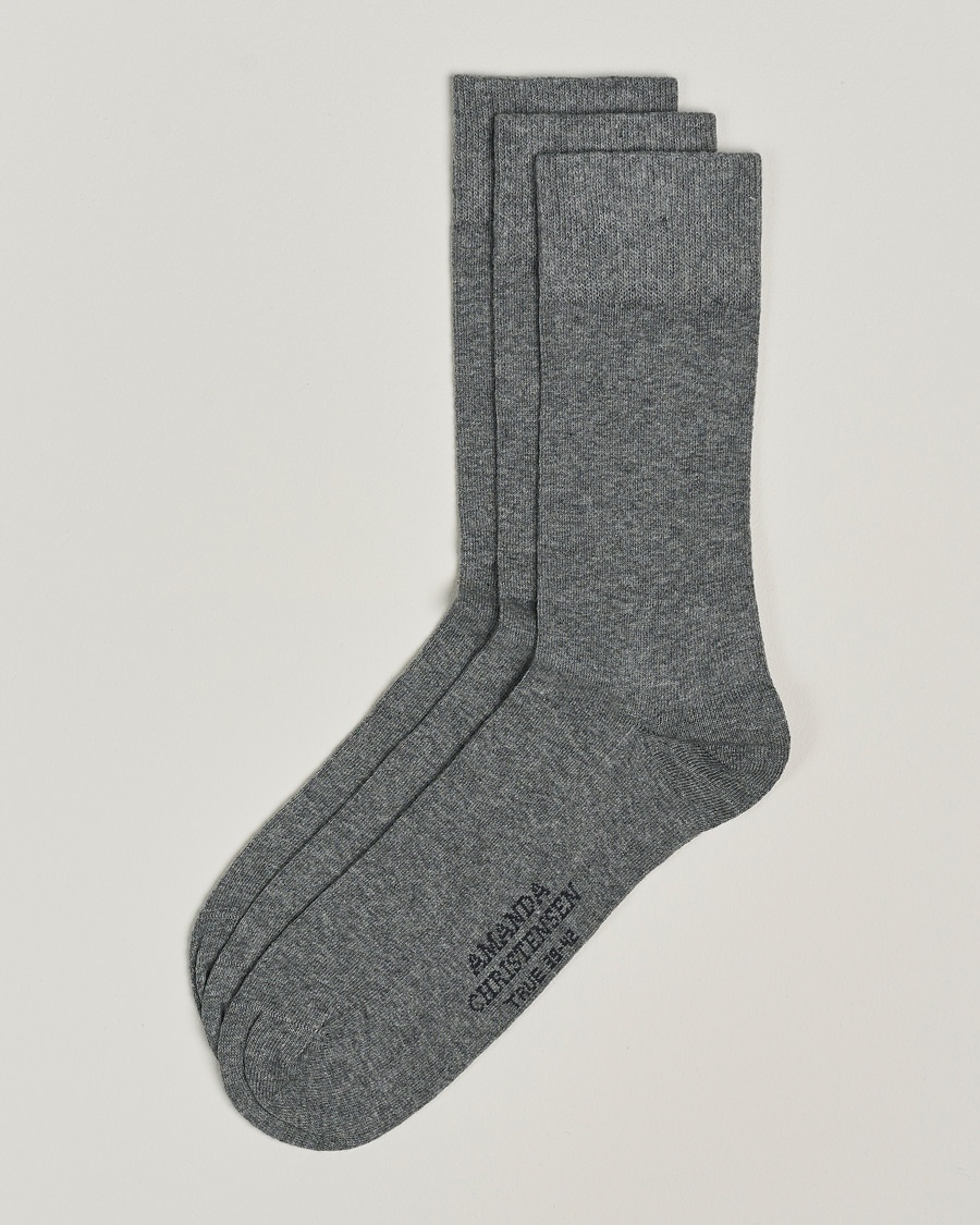 Amanda Christensen 3-Pack True Cotton Socks Grey Melange – Grey