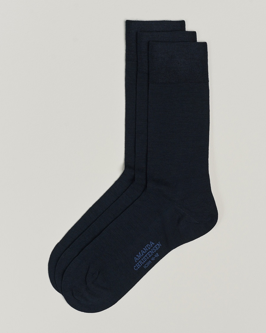 Amanda Christensen 3-Pack Icon Wool/Cotton Socks Dark Navy – Blue