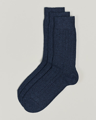 Men |  | Amanda Christensen | 3-Pack Supreme Wool/Cashmere Sock Dark Blue Melange