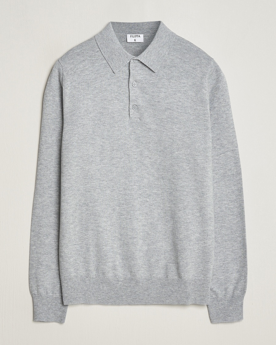 Filippa K Knitted Polo Shirt Light Grey Melange – Grey
