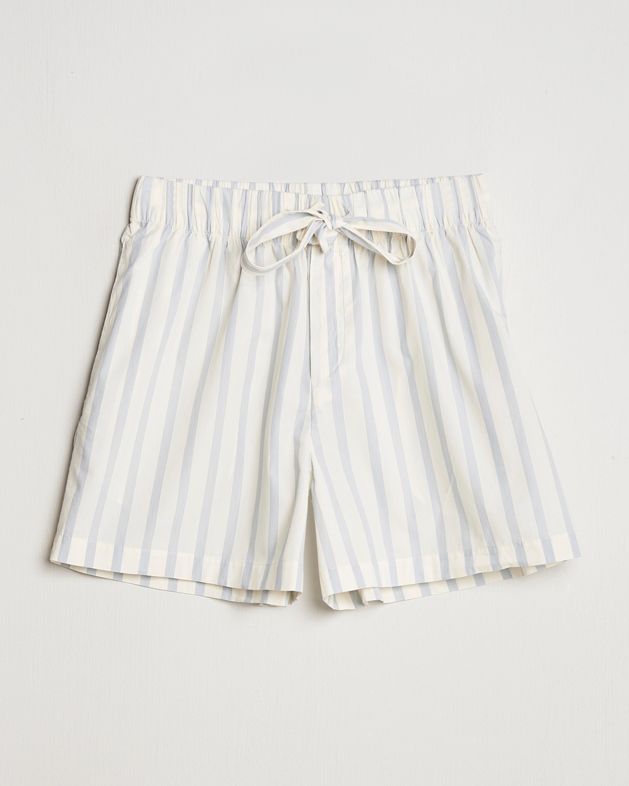Tekla Poplin Pyjama Shorts Needle Stripes – Blue