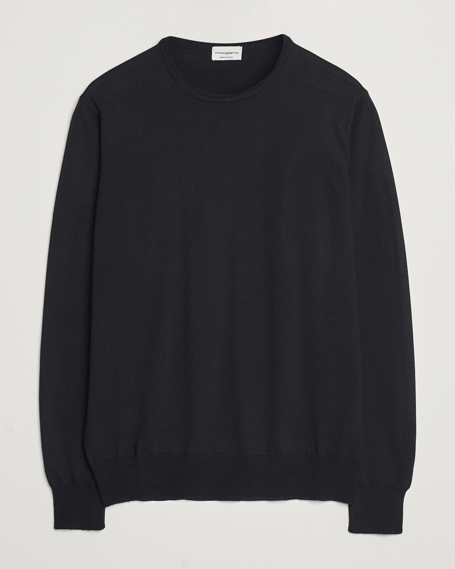 Morgano Extra Fine Merino Wool Crewneck Black – Black
