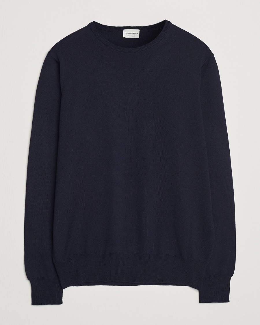 Morgano Extra Fine Merino Wool Crewneck Navy – Blue