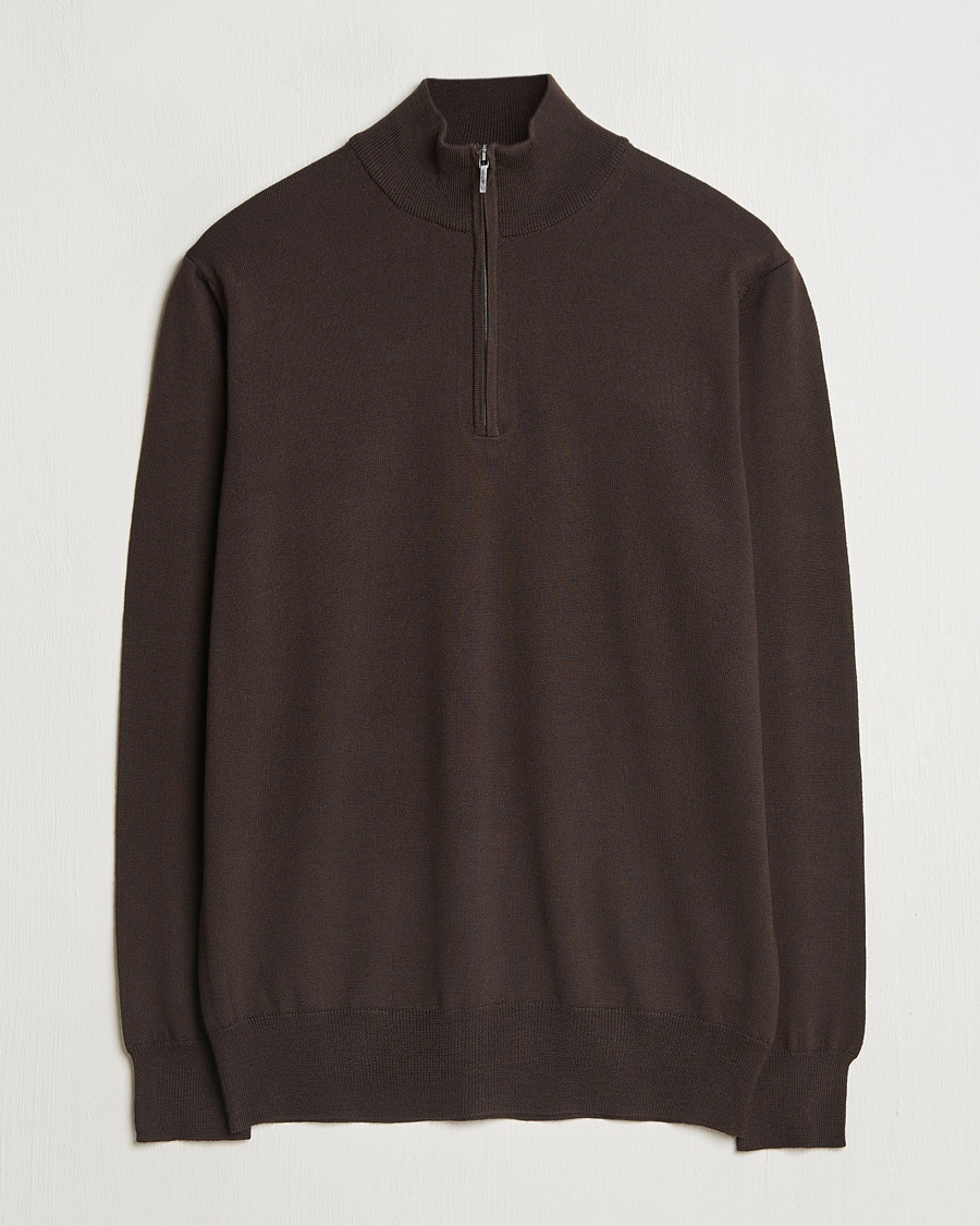 Morgano Extra Fine Merino Wool Half-Zip Dark Brown – Brown