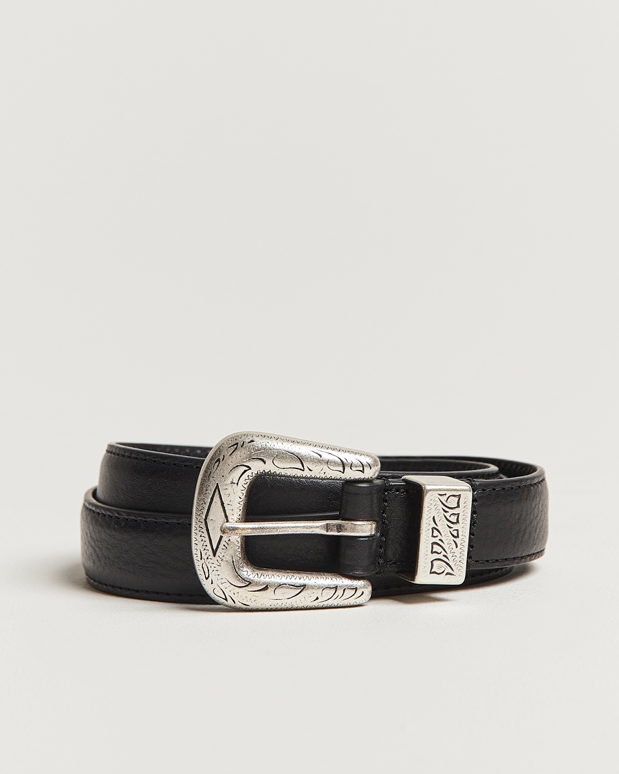 Anderson's Grained Western Leather Belt 2,5 cm Black – Black